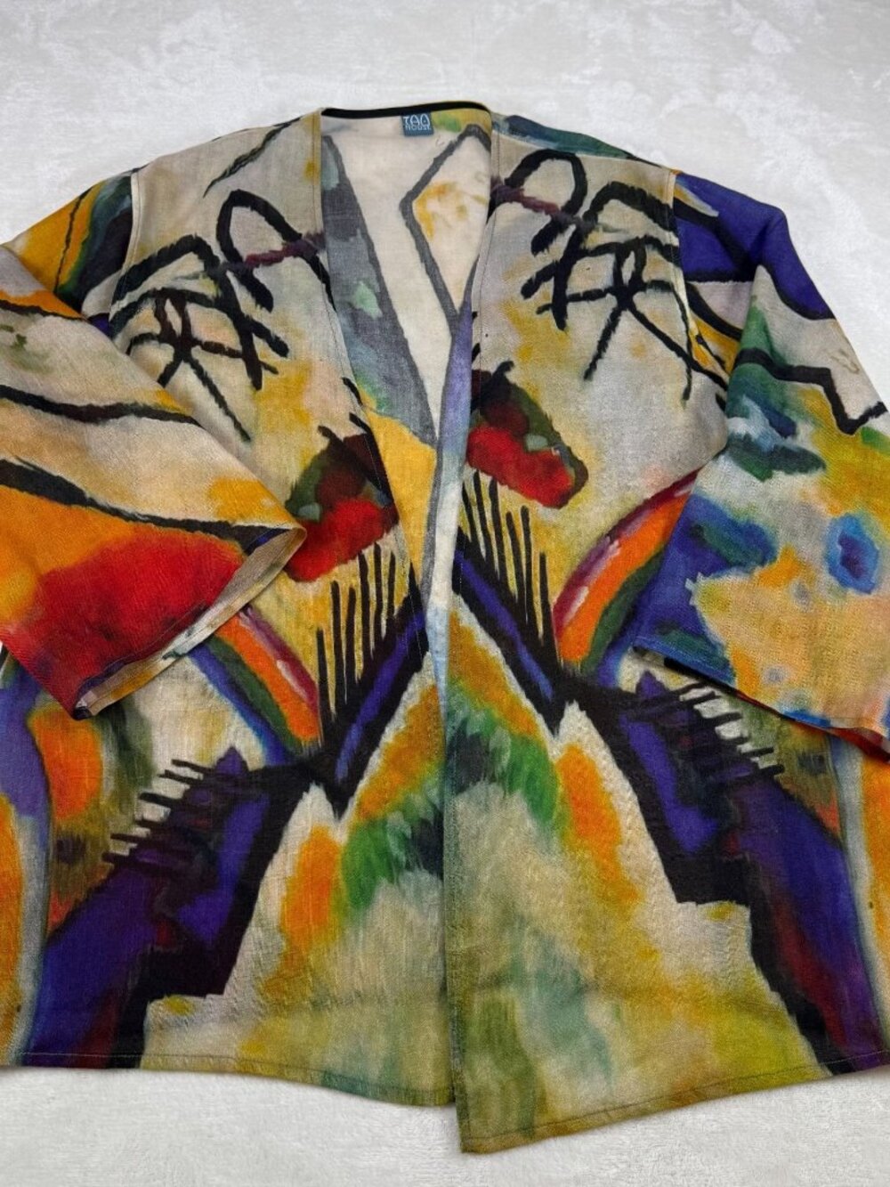 Cocoon Tao House Abstract Fine Wool Cardigan L/XL Wearable Art Light Boho